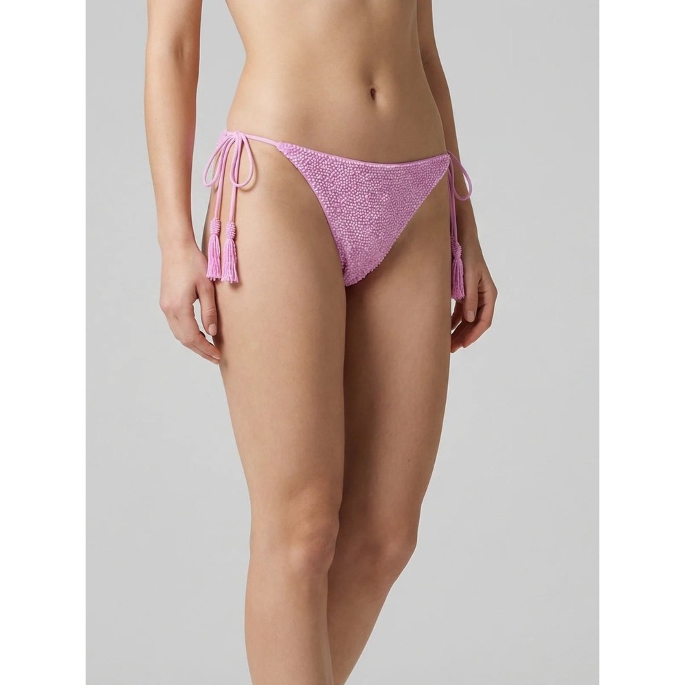 Oceanus The nixie Pink Beaded Tassel Bikini Bottoms Small Hand Beaded Swimwear